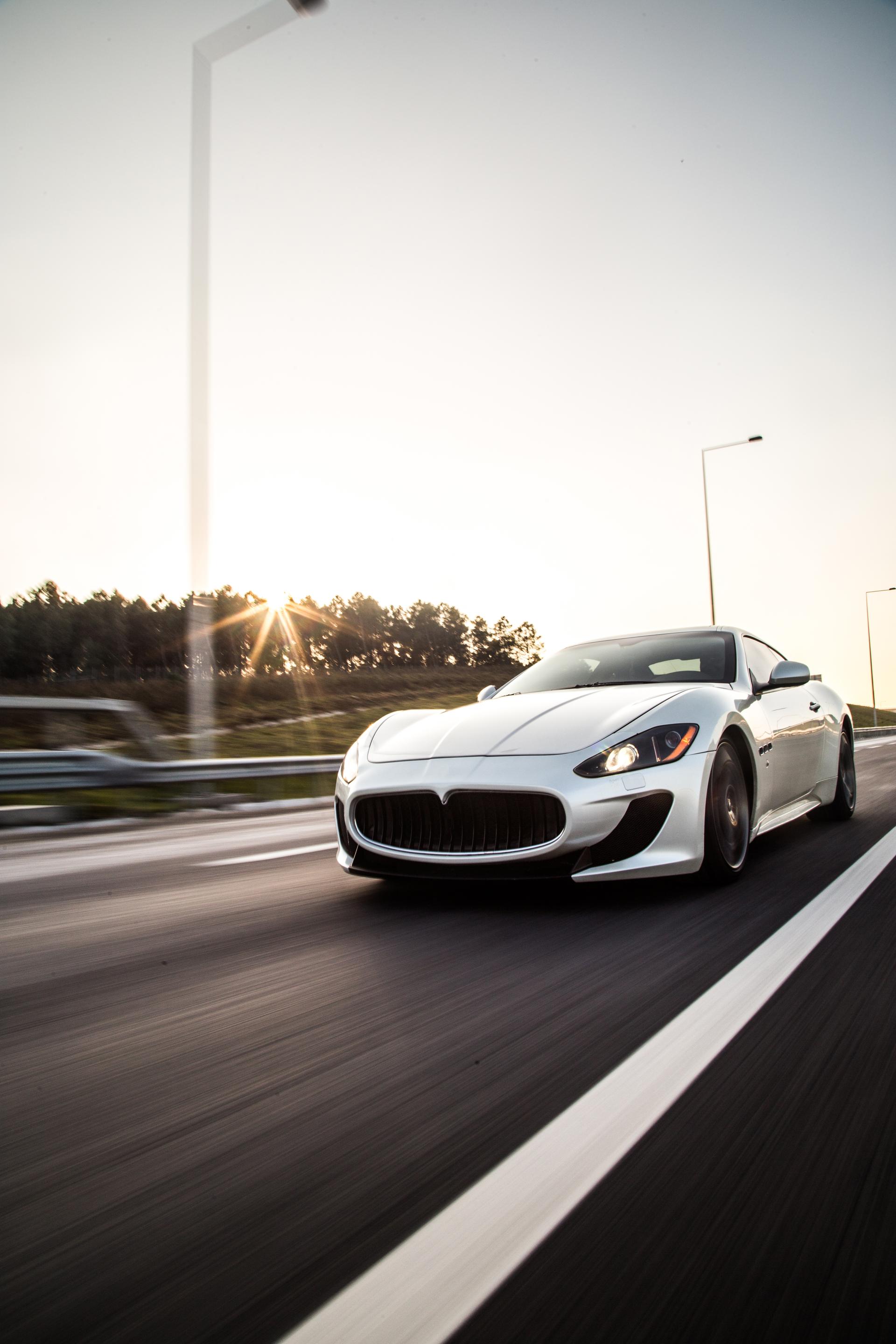 White premium car on the road